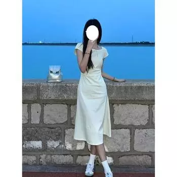 Белое платье с квадратным вырезом, детский летний темперамент, новое женское платье-футляр с темпераментом S- (can be worn within 45kg)