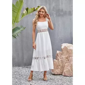 Белое платье в стиле бохо, женское сексуальное платье миди, женское открытое элегантное пляжное платье с открытыми плечами, женское модное платье с квадратным воротником XXL белый
