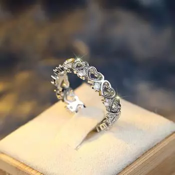 Белое полое круглое кольцо с цирконом в форме сердца для женщин, серебряные летние свадебные украшения 5 белый