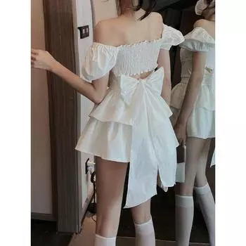 Белое сексуальное мини-платье с открытой спиной, женское корейское модное повседневное элегантное вечернее платье, женское вечернее платье Kawaii Lolita с рюшами Y2k S чёрный