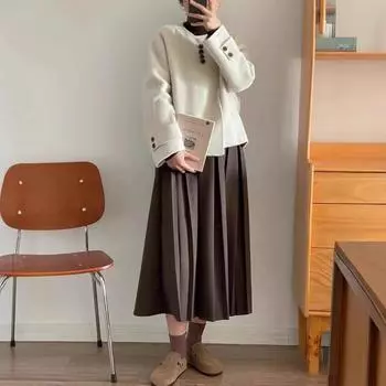 Белое шерстяное пальто для женщин, зима, новый маленький свободный короткий фасон, французский воротник без верха S