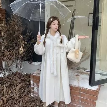 Белое шерстяное пальто с капюшоном для женщин на осень и зиму, высококачественное нишевое пальто с ленивым ветром, мягкое вощеное длинное маленькое пальто для женщин S