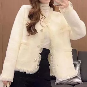 Белое светлое роскошное элитное маленькое пальто с ароматом женское осенне-зимнее бархатное пальто из норки хлопковая стеганая куртка 2022 пальто-кардиган
