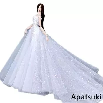 Белое Высокомодное свадебное платье для куклы Барби, одежда, большие вечерние платья, наряды, аксессуары для кукол 1/6 белый