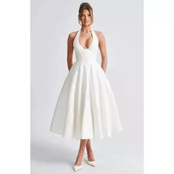 Белое жаккардовое плиссированное вечернее платье для женщин, элегантное сексуальное платье с открытой спиной, облегающее длинное летнее платье, платья S белый