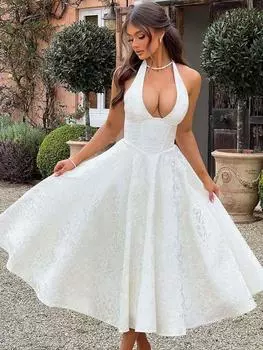 Белое жаккардовое плиссированное вечернее платье для женщин, элегантное сексуальное платье с открытой спиной, облегающее длинное летнее платье, платья S белый