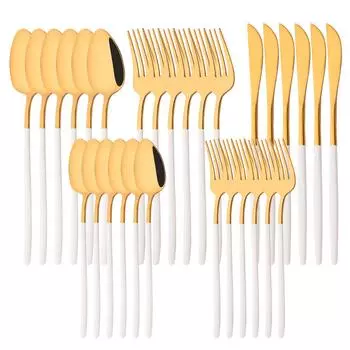 Белое золото, 30 шт., набор столовой посуды, нож, десертная вилка, ложка, столовые приборы, набор столовых приборов, столовые приборы из нержавеющей стали 18/10, наборы столового серебра серебряный