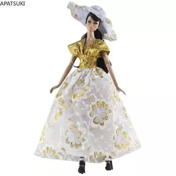 Белое золото, модная кукольная одежда для куклы Барби, наряды и шляпа принцессы 1/6, аксессуары для кукол, праздничное платье для одежды Барби золотой