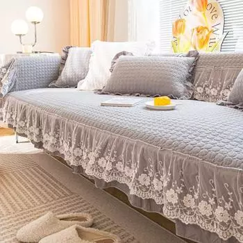 Белоснежная хлопковая подушка для дивана, кружевная осенне-зимняя противоскользящая ткань из чистого хлопка, всесезонный универсальный тканевый чехол для дивана 70x70cm серый