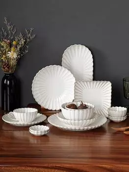 Белоснежные миски Nordic Household, обеденные тарелки, керамическая белая глазурь, набор столовых приборов, блюдо Western Steak, салатница, овощная тарелка для рыбы