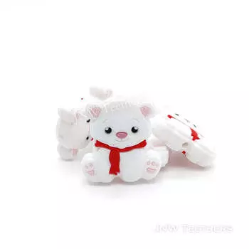 Белоснежный Медведь в Красном Шарфе Силиконовые Фокусные Бусины Pack 10