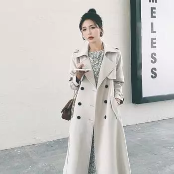 Белоснежный Тренч средней длины для женщин, весна и осень, новый стиль, темперамент, богиня вентилятора, стиль Yinglun, пальто выше колена, пальто S