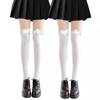 BeLoved Socks with Lolita Beautiful Cute Black and White School Gothic Lolita Popular Stockings Knee-High Lace, Over-the-Knee Socks, Style, Legs, Set,