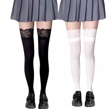 BeLoved Stockings with Solid Lolita Black and Popular for Women Knee-High Lace, Sexy, Color, Gothic, Style, White, School, Over-the-Knee Socks, Cute,