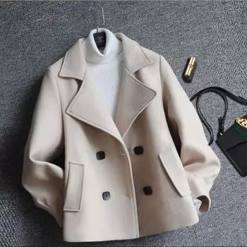 Беловато-белое короткое шерстяное пальто зимнее новое модное шерстяное пальто в стиле Хепберн с узкой талией L