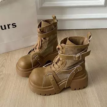 Belt buckle locomotive Martin boots women s autumn and winter new niche Spice Girl fried street tooling boots small fashion boots 35