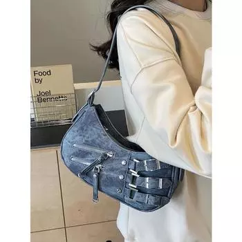 Сумки на плечо с пряжкой на ремне для женщин, корейская мода Y2K, маленькая сумка из искусственной кожи подмышкой, классные сумки и кошельки для девочек