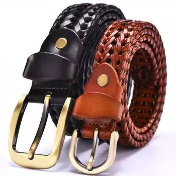 Belt, men s leather pin buckle belt, women s belt, handmade couple belt, Korean version of trendy casual without punching holes чёрный