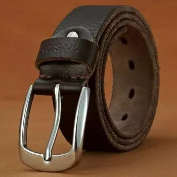 Belt Men S Leather Pin Buckle First Layer Real Cowhide Retro Men S Belt Youth Handmade Versatile Stainless Steel Buckle Belt 105cm