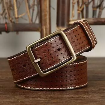 Belt Men s Retro Casual Cool Trendy All-Matching Hollow First Layer Cowhide Pin Buckle Genuine Leather Jeans Belt Men s