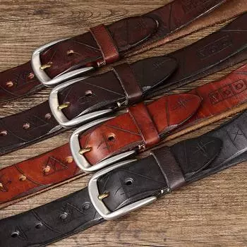 Belt Men s Retro Fashion Trends Stainless Steel Buckle Leather Pin Buckle First Layer Cowhide Personal Leisure Jeans Belt