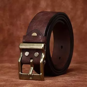 Ремень мужской толстый ретро первый слой коровьей кожи в клетку тиснением пряжка модный универсальный повседневный ремень для джинсов 100cm