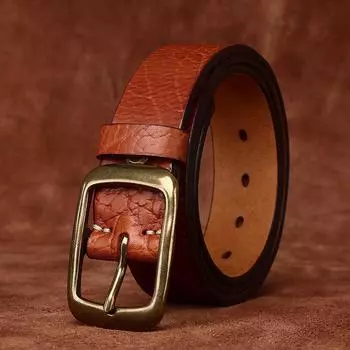 Ремень мужской утолщенный первый слой коровьей кожи ремень мужской кожаный Ice Crack латунная пряжка ремень 100cm