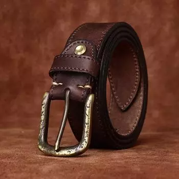 Belt Men s Thickened Italian First Layer Cowhide Leather Pin Buckle Retro Retro Style Personality Trendy Denim Belt Men s