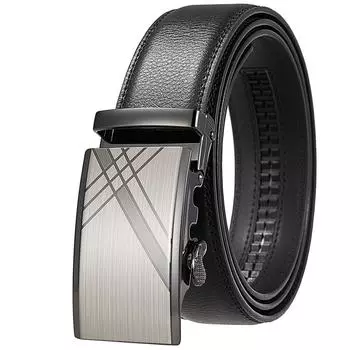 Belt Men S Two-Layer Cowhide, Automatic Buckle Belt Men S Leather Belt Ly36-24938-1 110-130CM