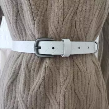 Belt Simple Waist With Lingge Design And Alloy Buckle For Casual And Work Attire White,105cm