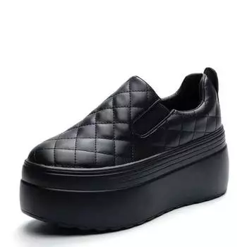 Белые 8 см пошитые из натуральной кожи на платформе и танкетке женские кроссовки на толстой подошве весна-осень женские повседневные вулканизированные удобные туфли 33 белый