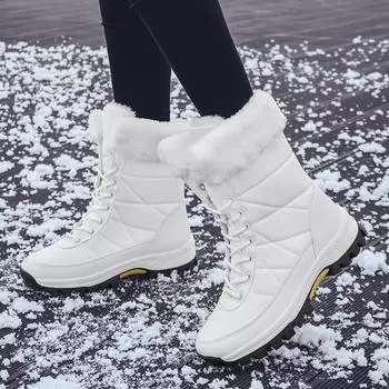 Белые ботильоны, женская зимняя обувь, сохраняющие тепло, нескользящие черные зимние ботинки, женские серые ботинки на шнуровке, большие размеры 40 36 белый