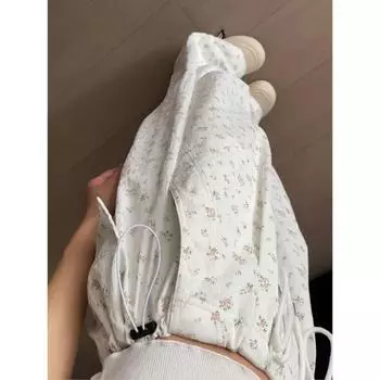 Белые брюки-карго с цветочным принтом, женские брюки-парашюты, 2024 #korean, одежда больших размеров, летняя y2k, e-girl, феякор, 2000-е, гранж S