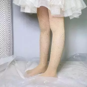 Белые, черные колготки со стразами, летние сетчатые колготки для маленьких девочек, модные ажурные чулки, полые кружевные носки L