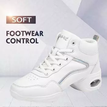 Модные белые черные кожаные женские танцевальные туфли для девочек, танцевальные кроссовки средней высоты с мягкой подошвой для практики 39 белый