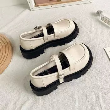 Белые черные симпатичные женские туфли Kawaii Leather High On Platform Женская обувь Light Offers Стильная осенняя повседневная обувь по низкой цене A 35