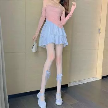 Белые чулки с бантом, женские чулки с сетчатым принтом, сексуальные колготки с бахромой, чулки с сетчатым принтом Pure Desire, чулки Imperial Sister Wind One size (within 70kg)