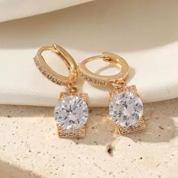 Белые циркониевые серьги-подвески для женщин 2025 Новая мода Золотые серьги-капли Женские украшения Свадебная вечеринка Аксессуар золотой