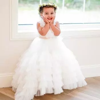 Белые детские праздничные платья подружек невесты для девочек, пышный костюм, фатиновое платье принцессы для первого причастия для девочек, день рождения, свадьба, выпускной 120CM белый