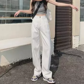 Белые джинсы с высокой талией и широкими штанинами грушевидной формы для женщин — идеальный вариант для весны, лета и осени L