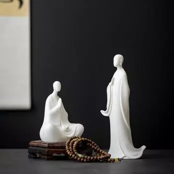 Белые фарфоровые маленькие украшения, керамические украшения Дзен-Будды, фигурка монаха, декор в виде чайного питомца Будды