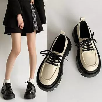 Белые французские маленькие кожаные туфли на шнуровке в стиле ретро, новые весенние женские лоферы на толстом каблуке на толстой подошве 35