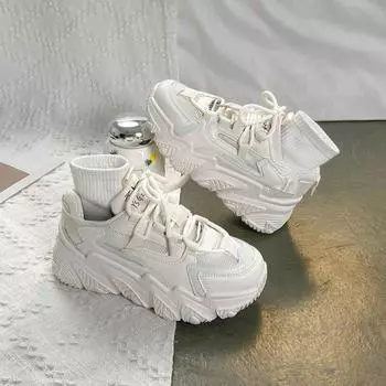 Белые громоздкие кроссовки женские модные летние весенние и летние новые универсальные дышащие кроссовки с толстой подошвой с завышенной талией 35 белый