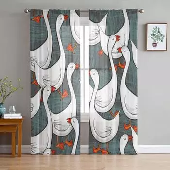 Белые гуси свободно бегут на солнечных прозрачных занавесках для гостиной прозрачный тюль занавеска для окна спальня кухня декор вуаль шторы 135W x 114H(cm)
