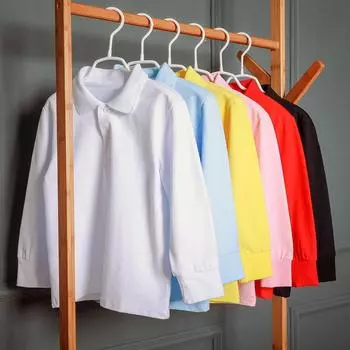 Белые хлопковые рубашки-поло с длинными рукавами для мальчиков и девочек начальной школы 160 cm