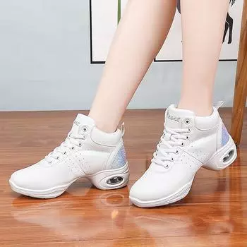 Белые кожаные женские кроссовки для современного танца зумба, джаза, мягкая резиновая подошва, квадратные спортивные туфли 35 белый