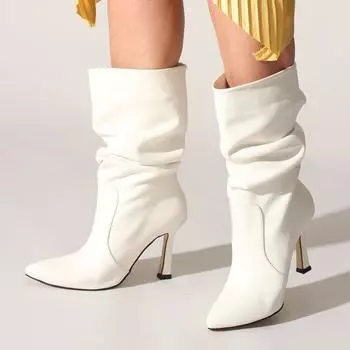 Белые кожаные женские ботинки