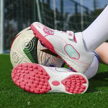 Белые красные модные принтованные футбольные кроссовки для детей легкие кеды для игры в футбол в помещении детские тренировочные кроссовки Fustal для детей 2025 29