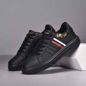 Белые кроссовки для мужчин в корейском стиле, высококачественные, модные, повседневные, со шнуровкой, с круглым носком, легкие, плоские, для скейтбординга, для женщин 36 чёрный