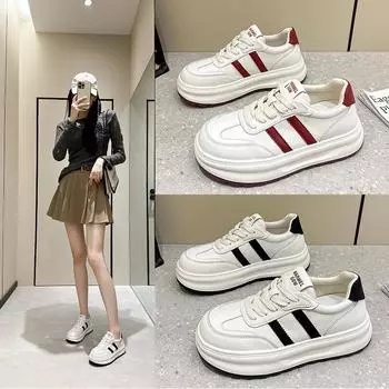 Белые кроссовки на платформе из натуральной кожи для женщин — весна 2025 г. Модная, универсальная и повседневная спортивная обувь 36 красный